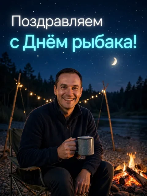 Пример открытки в дизайне «Минимализм у костра под звёздами»