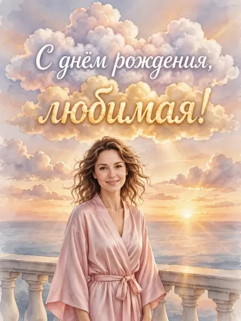 В примере на открытке напечатаны поздравление и имя.