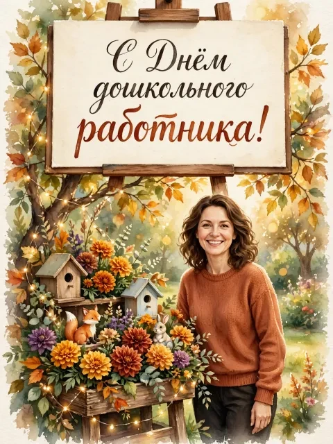 Пример открытки в дизайне «Акварельный сказочный сад»