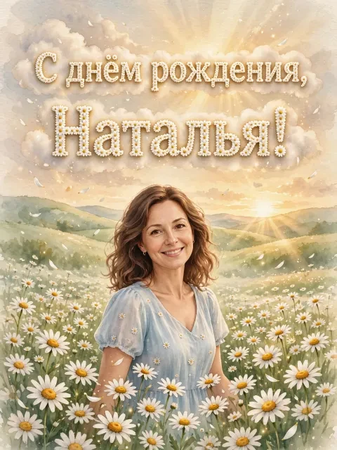 В примере на открытке напечатаны поздравление и имя.