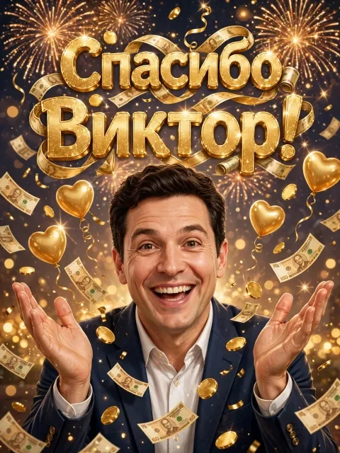 Пример открытки в дизайне «Денежный дождь спасибо»