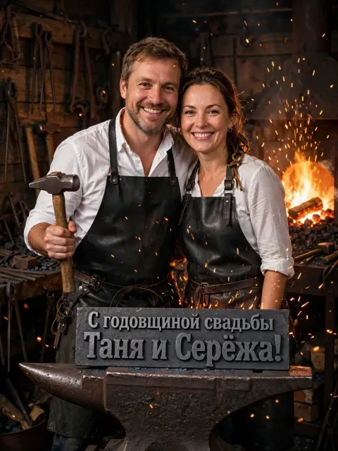 Пример открытки в дизайне «Чугунная кузница любви»