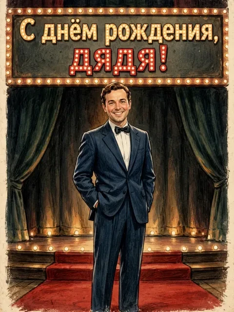 Пример открытки в дизайне «Афиша «Дядин юбилей»»