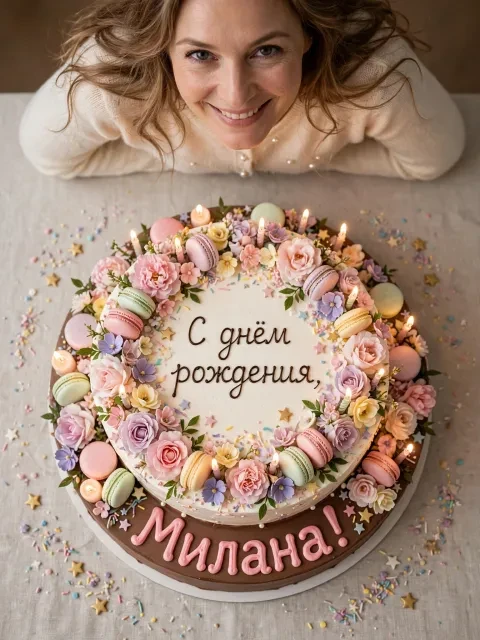 Пример открытки в дизайне «Волшебный торт сверху»
