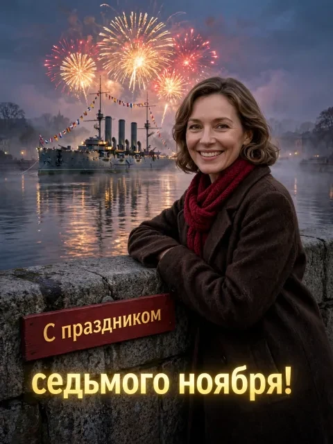 Пример открытки в дизайне «Огни ноябрьской набережной»