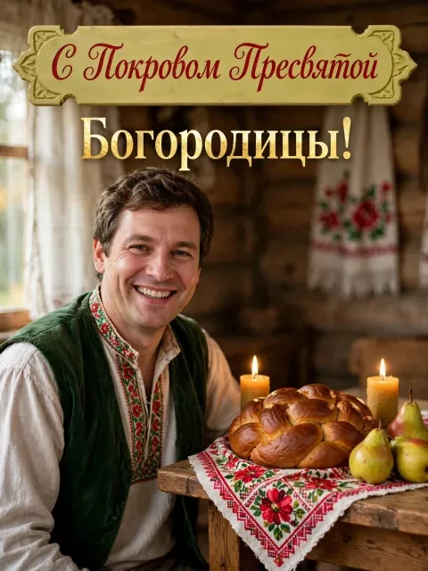 Пример открытки в дизайне «Осенний рушник и каравай»