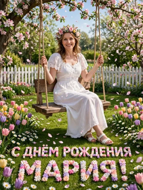 Выбрать дизайн «Весенний сад с качелями»