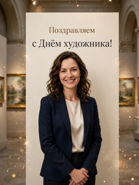 Пример открытки в дизайне «Торжественный вернисаж в галерее»
