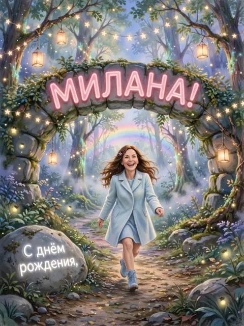 Пример открытки в дизайне «Тропа в лесу огней»