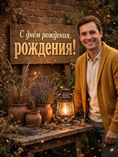 Пример открытки в дизайне «Уютная ретро-мастерская травника»