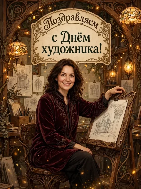 Пример открытки в дизайне «Изящная графика в стиле арт-нуво»