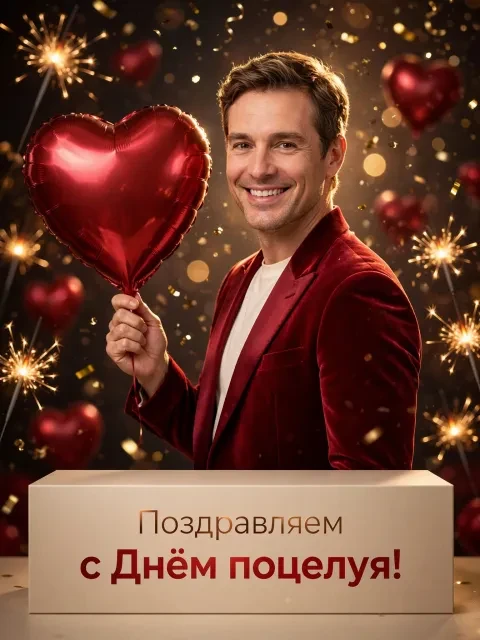 Пример открытки в дизайне «Глянцевый блеск и конфетти»