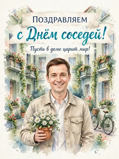 Акварельный цветущий балкон