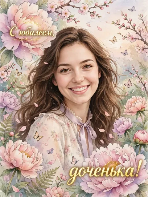 Пример открытки в дизайне «Акварельный сад в цвету»