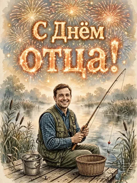 Пример открытки в дизайне «Рассвет над рекой»