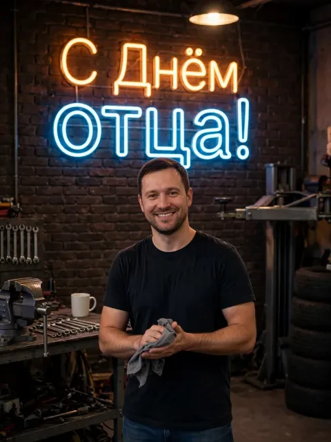Пример открытки в дизайне «Гаражный неон»
