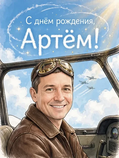 Пример открытки в дизайне «Небесный парад»