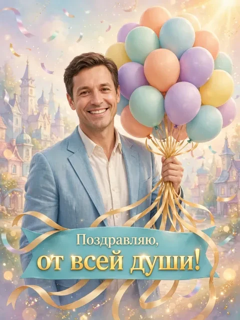 В примере на открытке напечатаны поздравление и имя.