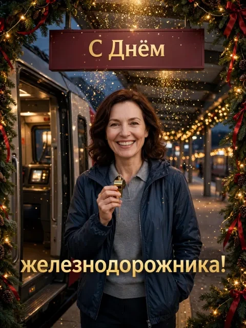 Пример открытки в дизайне «Золотые огни вокзала»