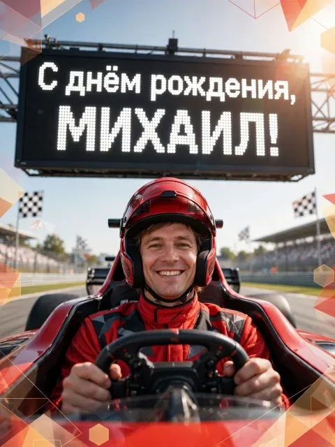 Пример открытки в дизайне «Гоночный болид»