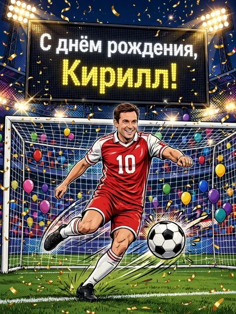 Пример открытки в дизайне «Футбольный чемпион»