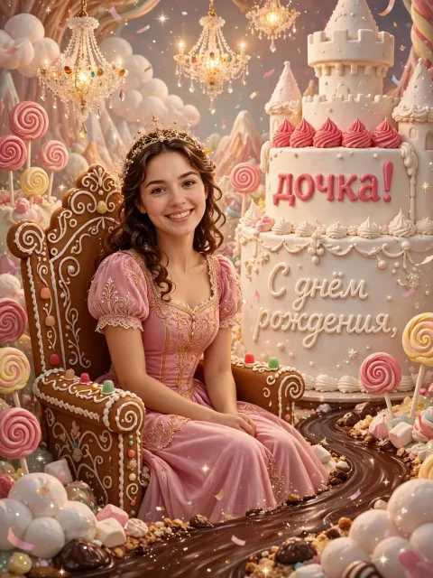 Пример открытки в дизайне «Принцесса в пряничном замке»