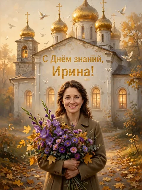 Пример открытки в дизайне «Храм и букет»