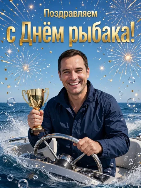 Пример открытки в дизайне «Обложка журнала о рыбалке»