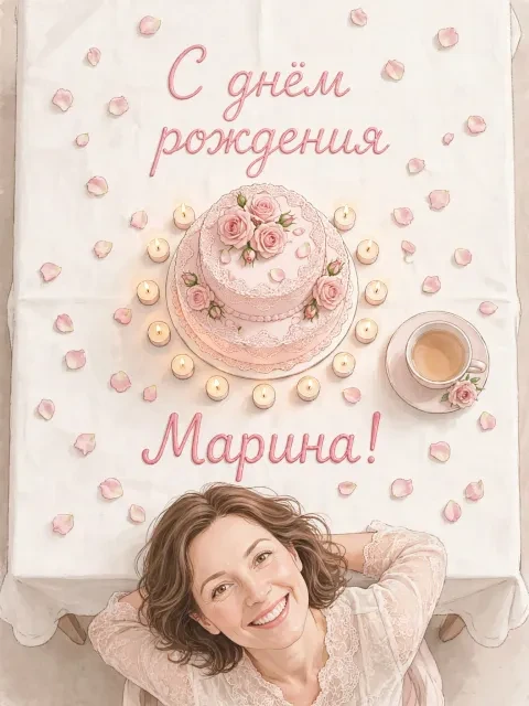 Пример открытки в дизайне «Розовый торт»
