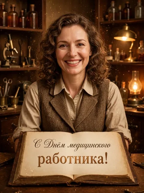 Пример открытки в дизайне «Винтажный врачебный кабинет»