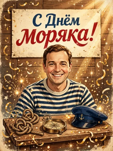 Пример открытки в дизайне «Морские традиции в ретро-стиле»
