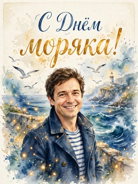 Пример открытки в дизайне «Акварельная морская романтика»