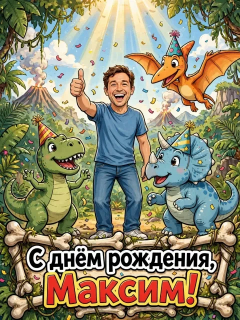 Пример открытки в дизайне «Дино-вечеринка»