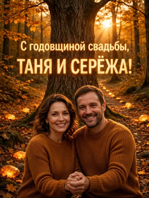 Пример открытки в дизайне «Янтарный лесной юбилей»