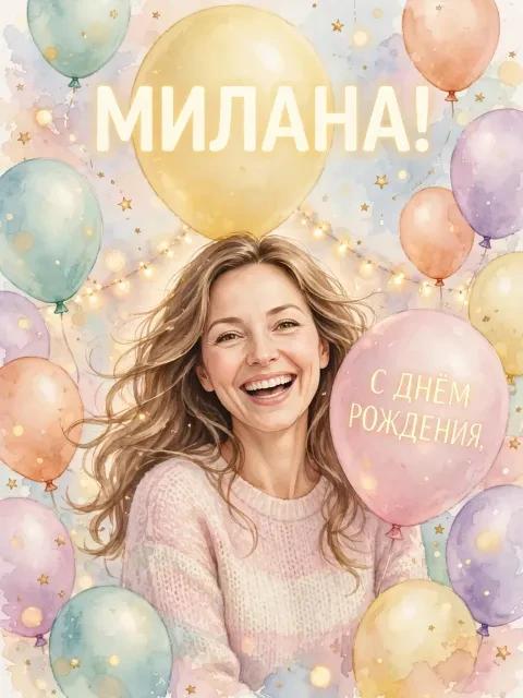 В примере на открытке напечатаны поздравление и имя.