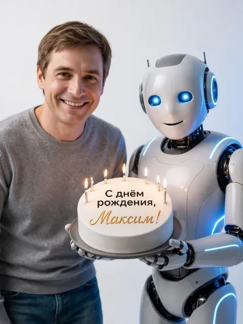 Пример открытки в дизайне «Робот-поздравление»