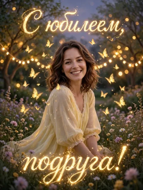 Пример открытки в дизайне «Бабочки в золотом свете»