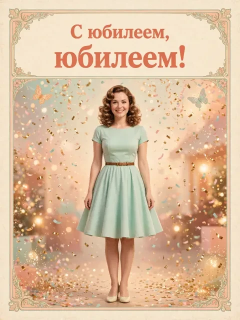 Пример открытки в дизайне «Афиша с конфетти»