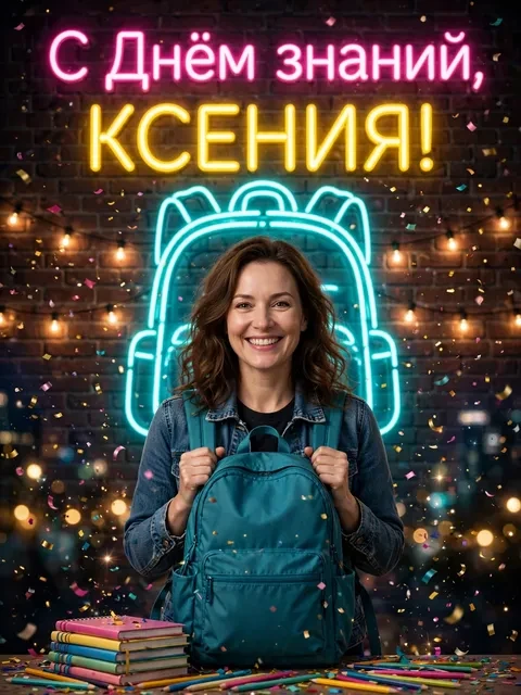 Пример открытки в дизайне «Неон в рюкзаке»