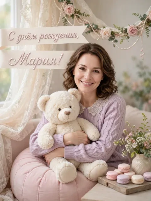 В примере на открытке напечатаны поздравление и имя.