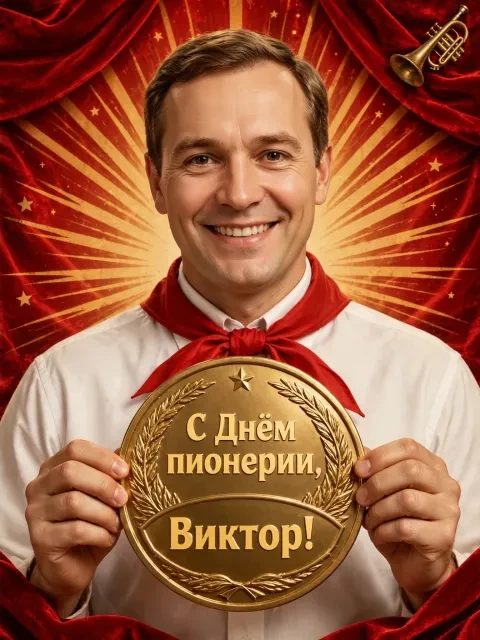 Пример открытки в дизайне «Пионерский значок»