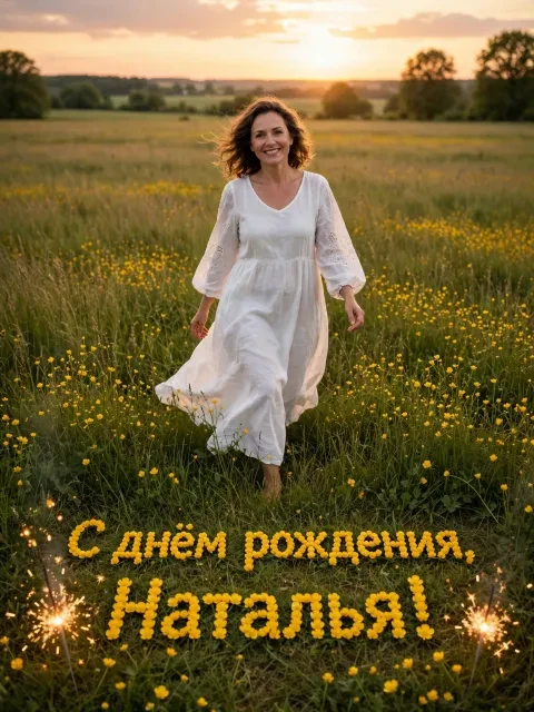 Пример открытки в дизайне «Полевые травы и лютики»