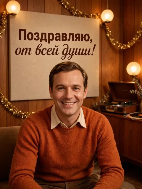 Пример открытки в дизайне «Винтажная гостиная»