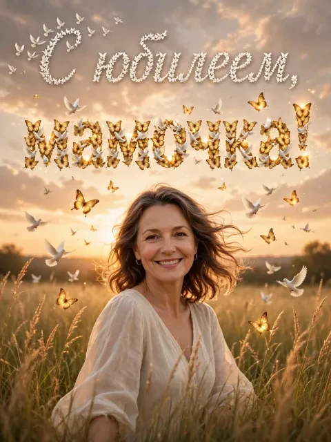 Пример открытки в дизайне «Птицы в небе»