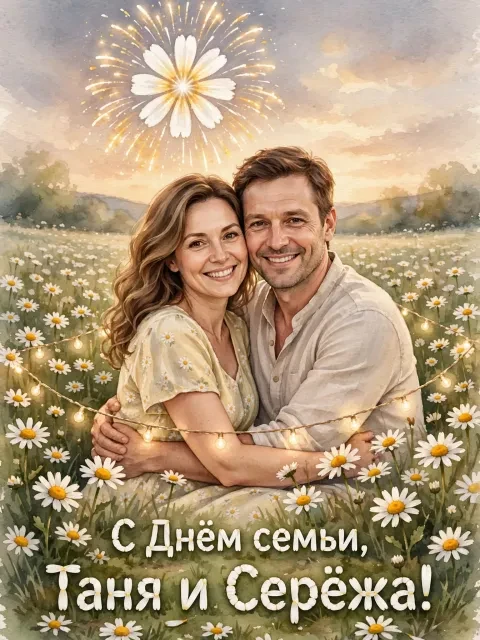 В примере на открытке напечатаны поздравление и имя.