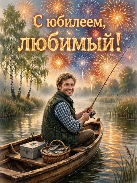 Пример открытки в дизайне «Салют над рекой»