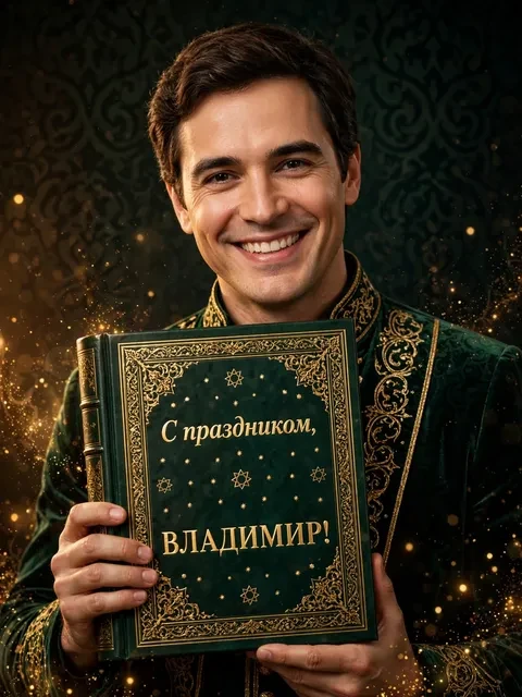 Пример открытки в дизайне «Золотой орнамент на книге»