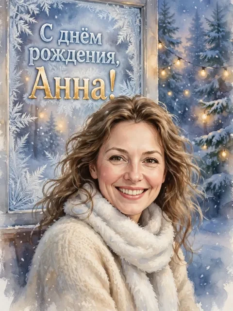 В примере на открытке напечатаны поздравление и имя.