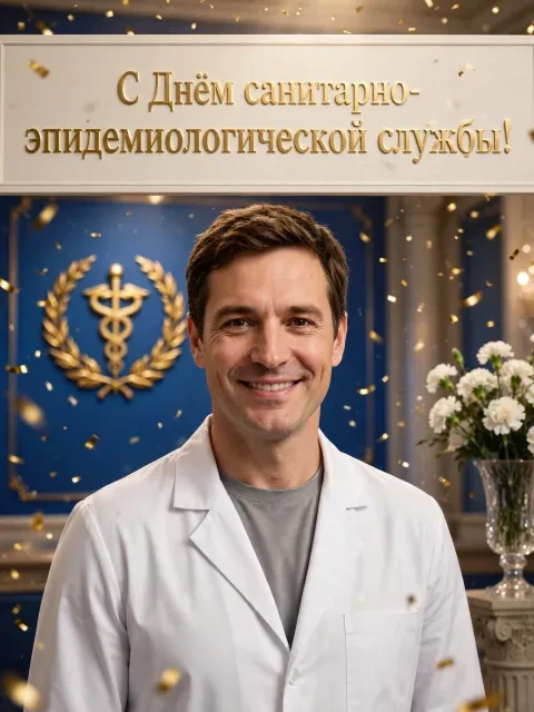 Пример открытки в дизайне «Золотая эмблема здоровья»