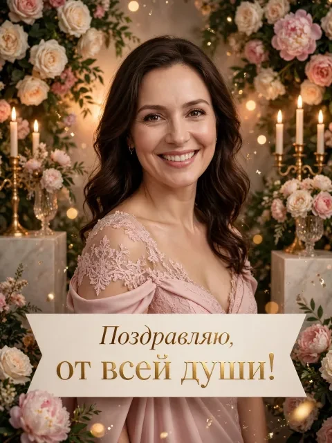 В примере на открытке напечатаны поздравление и имя.